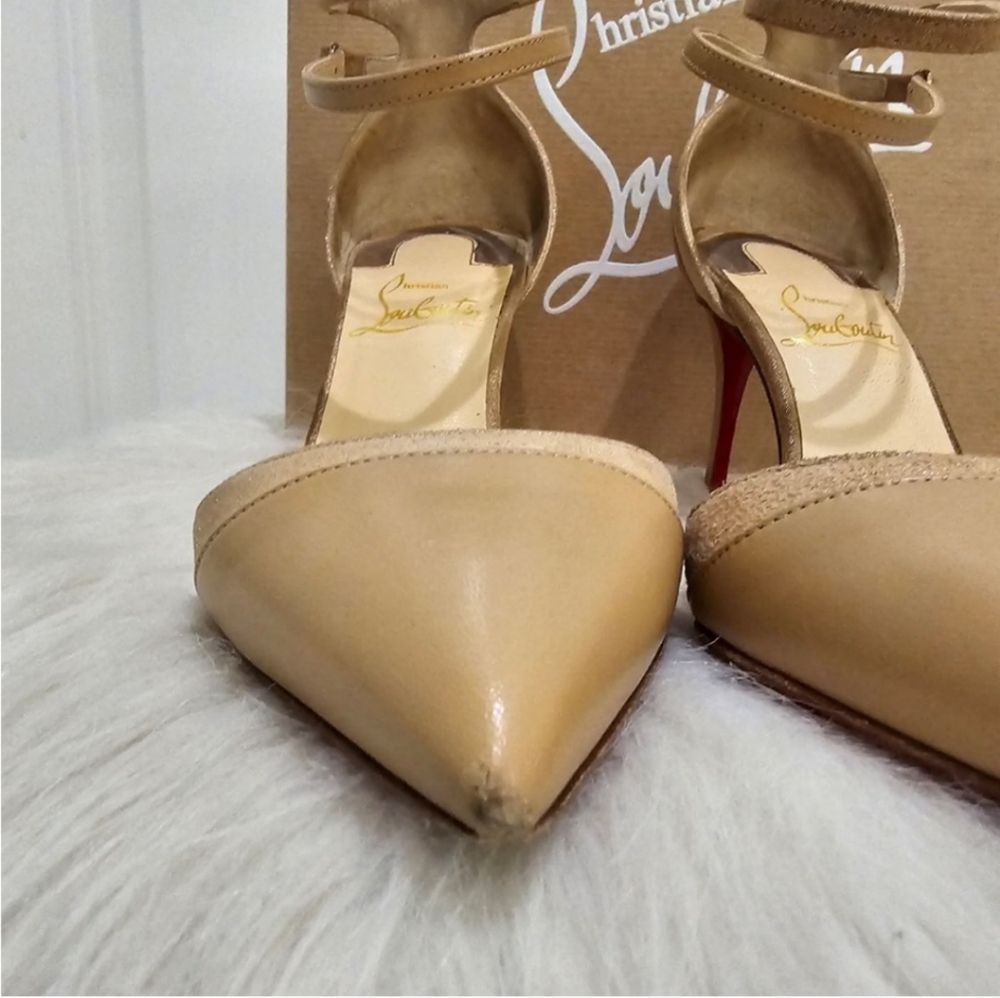 Christian Louboutin Uptown Double 85 Kid/Suede Nude Size 35 **edited**